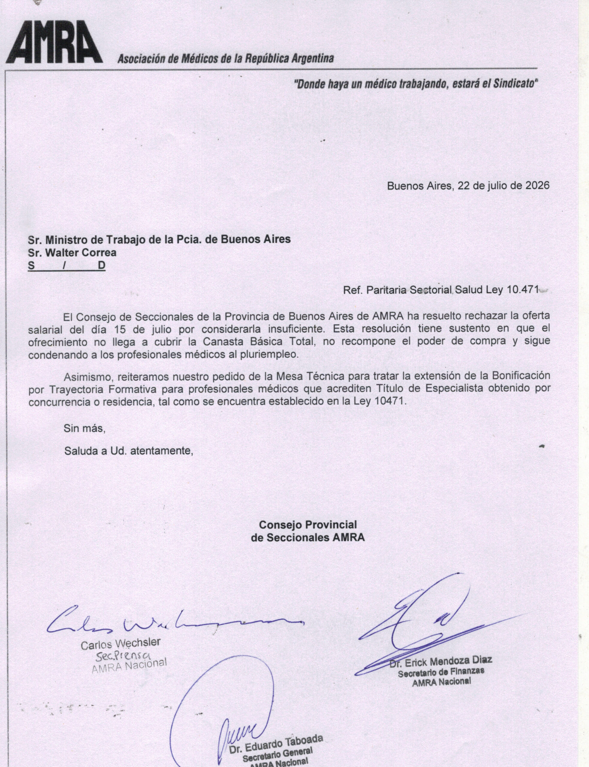 rechazo paritaria amra